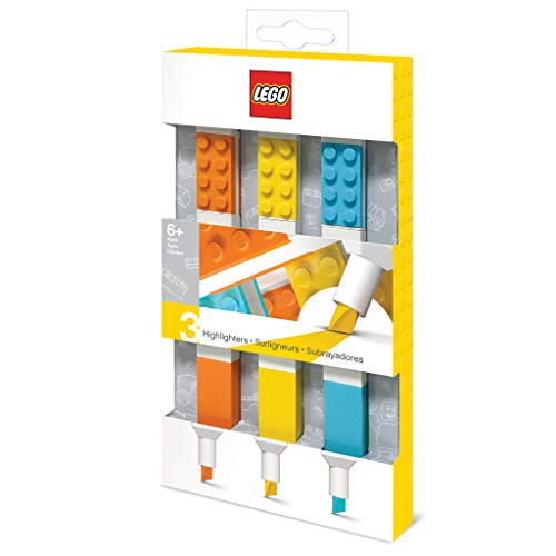 LEGO IQ Stationery 3er-Pack Textmarker mit 4x2 Bausteinen – Gelb, Orange, Blau von IQ