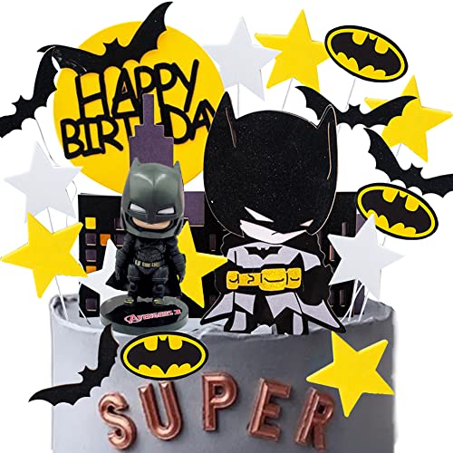 Batman figur, Batman Cupcake Topper Batman Theme Kuchen Dekor Topper Birthday Dekoration Zubehör Set of 24 Stück Geeignet für Geburtstag Hochzeit Babypartydekoration von IQEPXTGO