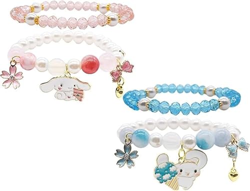 IQEPXTGO Cinnamoroll Armbänder Mädchen Armbänder Charm Bead Armband Freundschaftsarmband Kreatives Geschenk Sanrio Charm Armband Modeschmuck Katze Armbänder Geschenk für Mädchen 2 Stück von IQEPXTGO