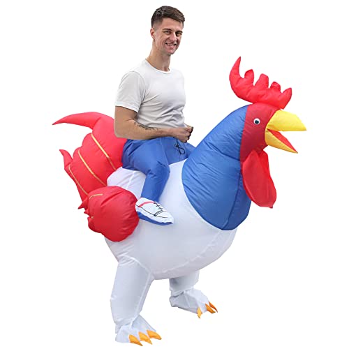 IRETG Aufblasbare Hahn Hühner Kostüm Blow Up Ride-on Huhn Kostüme für Party Halloween Weihnachten Cosplay Erwachsene Größe von IRETG