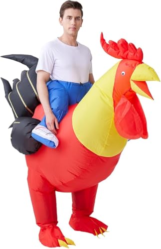 IRETG Aufblasbare Hahn Hühner Kostüm Blow Up Ride-on Huhn Kostüme für Party Halloween Weihnachten Cosplay Erwachsene Größe von IRETG