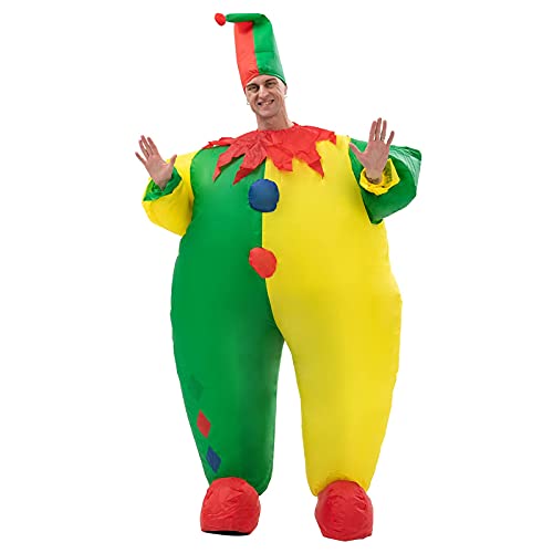 IRETG Aufblasbares Clown Kostüm für Erwachsene Lustiger Joker Fancy Kleid Blow Up Clown Anzug Ganzkörper Jumpsuit für Halloween Cosplay Party von IRETG