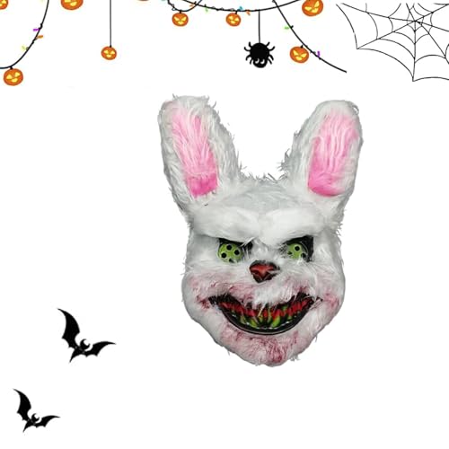 IRILXGAY Bloody Rabbit Mask, Halloween Horror Maske, Blutiger Mund, Teuflische Augen, WeißEr PlüSch, Realistische BäR Und Kaninchen Designs von IRILXGAY