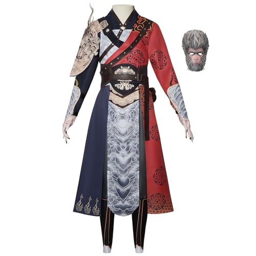 IRIRI Black Myth Wukong Cosplay-Kostümset for Bühnenauftritte – Black Wind Demon King/Wukong/Mi Daoist Rollenspiel-Outfit (18–24 Jahre, Unisex) 6–15-teiliges Rollenspielkostüm mit Maske und Zubehör(B, von IRIRI