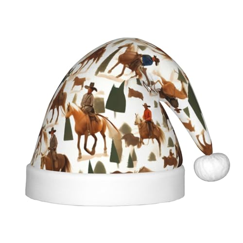 Cowboy Ride Horse Festliche Kinder Weihnachtsmannmütze - Eine bequeme, bedruckte Weihnachtsmütze, ideal für Neujahr und festliche Feiertagsfeiern von IRSHI