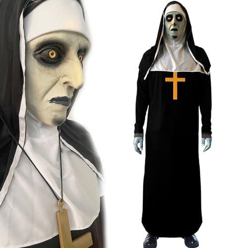 IRWOY Halloween Nonne Kostüm, Scary Nonne Outfit mit The Nun Horror Maske Kreuz Halskette Priester Halloween Kostüm Schwarz für Erwachsene - Verkleidung Partys Cosplay, Karneval & Halloween (L) von IRWOY