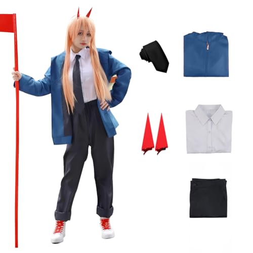 IS MY BIKE OKAY ChainsawMan Kostüm, Makima, schwarzes Kleid, Cosplay, Uniform, Denji-Outfit, Power-Jacke, Anzug, Halloween (3XL, Blau von IS MY BIKE OKAY