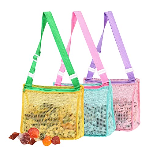 3pcs Strandtasche Netztasche Strandspielzeug Tasche Aufbewahrungstasche Für Strandspielzeug Kinder Muschel Sammeltasche Aufbewahrung Netz Tasche für Sandspielzeug Faltbar Beachbag für Jungen Mädchen von ISAKEN