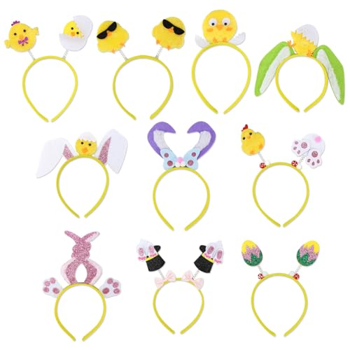 ISAKEN 10 Stück Hasenohren Haarreif Hase Ohren Haarbänder Stirnband Ostern Stirnband Osterhasenohren Haarband für Kinder Erwachsene Ostern, Cosplay, Halloween Karneval von ISAKEN