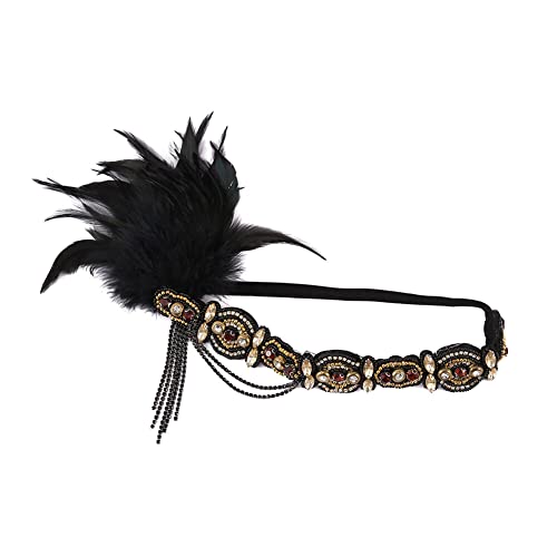 ISAKEN 1920s Stirnband Gatsby Kostüm Accessoires Damen Feder Haarbänd Vintage Bling Strass Haarschmuck Kostümzubehör für Frauen Mädchen Gatsby Themen Party Dekoration von ISAKEN