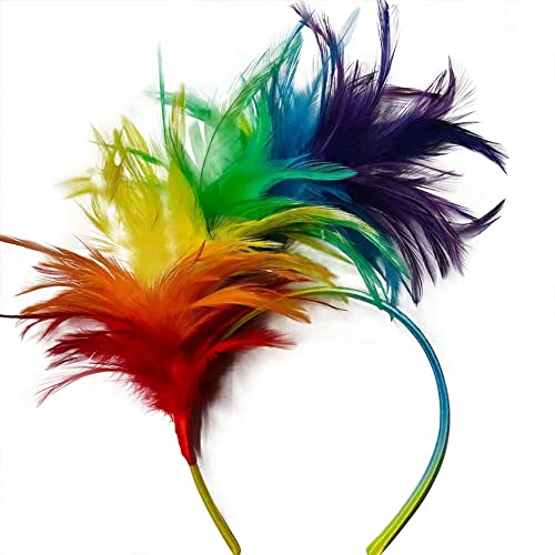 ISAKEN 20er Jahre Stirnband Feder Haarreif Haarband Cosplay Feder Haarband Karneval Party Kopfschmuck Regenbogen Feder Haarreif Kostüm für Ostertag Hochzeit Halloween Party von ISAKEN