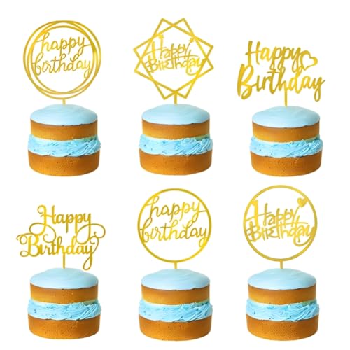 ISAKEN 6 Stück Happy Birthday Tortendeko Happy Birthday Cake Topper Geburtstag Acryl Tortendeko Geburtstag Cupcake Topper Happy Birthday Kuchendeko für Mädchen Jungen Frauen Mann von ISAKEN