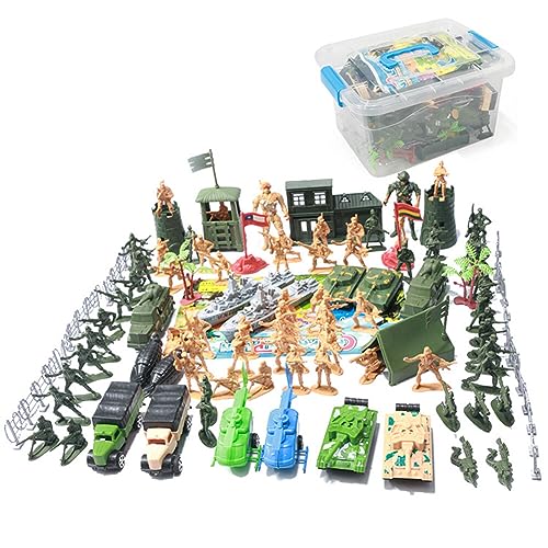 ISAKEN 60 Teiliges Military Basis Spielzeug Set Militär Fahrzeuge Kunststoff Kampf Kraft Flugzeug Mini Tank Jets Fahnen Spielset Gruppe Battlefield Zubehör Spielzeugsoldaten Militärspielset für Kinder von ISAKEN