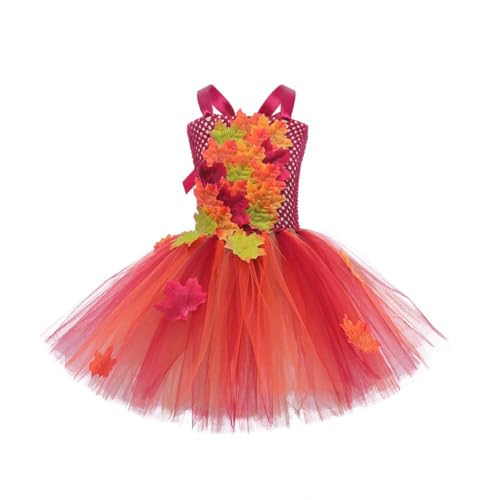 ISAKEN Ahornblatt Tüllkleid, Weihnachten cosplay Kleid Kinder Kostüm Kleid Mädchen Ärmellos Partykleid Pailletten Tütü Tüllkleid für Weihnachten Rollenspiel Make up Party von ISAKEN