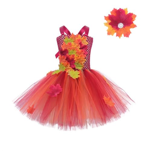 ISAKEN Ahornblatt Tüllkleid, Weihnachten cosplay Kleid Kinder Kostüm Kleid Mädchen Ärmellos Partykleid Pailletten Tütü Tüllkleid für Weihnachten Rollenspiel Make up Party von ISAKEN