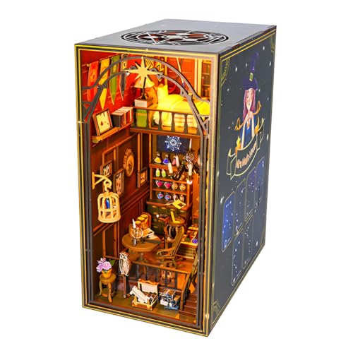 ISAKEN Book Nook Kits, DIY Puppenhäuser Miniatur Haus Kit mit LED-Licht, Puppenhaus Kitaus Holz mit LED Leuchten, 3D Puzzle Buchstützen aus Holz Erwachsene Booknook von ISAKEN