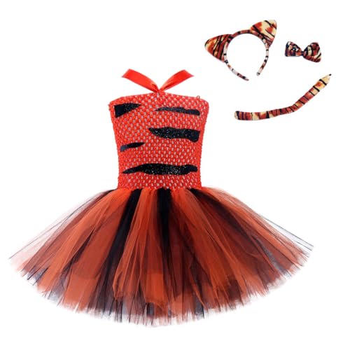 ISAKEN Cartoon Tiger Tüllkleid, Mädchen Prinzessinnenkleid Tüllrock Halloween Christmas Fancy Dress with Accessories für Geburtstagsfeier Hochzeit Mädchen Abendkleider von ISAKEN