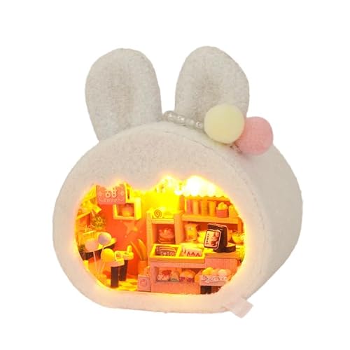 ISAKEN DIY Miniature House, DIY Miniature House Puppenhaus Modellbau Bausatz mit LED, DIY Mini Holz Haus Modell Set, Miniatur Puppenhäuser DIY für Erwachsene von ISAKEN