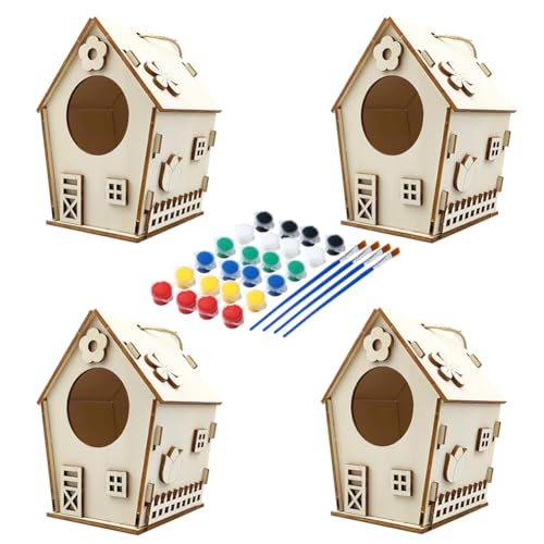 ISAKEN DIY Vogelhaus Bausatz für Kinder, DIY Vogelhaus zu Bauen und Malen, Kunsthandwerk aus Holzspielzeug, Spielzeug Geschenke für Jungen Mädchen, Holz Vogelhaus Puzzle Machen Set von ISAKEN