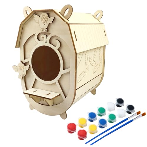 ISAKEN DIY Vogelhaus Bausatz für Kinder, DIY Vogelhaus zu Bauen und Malen, Kunsthandwerk aus Holzspielzeug, Spielzeug Geschenke für Jungen Mädchen, Holz Vogelhaus Puzzle Machen Set von ISAKEN