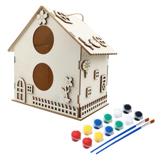 ISAKEN DIY Vogelhaus Bausatz für Kinder, DIY Vogelhaus zu Bauen und Malen, Kunsthandwerk aus Holzspielzeug, Spielzeug Geschenke für Jungen Mädchen, Holz Vogelhaus Puzzle Machen Set von ISAKEN