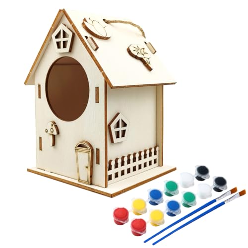 ISAKEN DIY Vogelhaus Bausatz für Kinder, DIY Vogelhaus zu Bauen und Malen, Kunsthandwerk aus Holzspielzeug, Spielzeug Geschenke für Jungen Mädchen, Holz Vogelhaus Puzzle Machen Set von ISAKEN