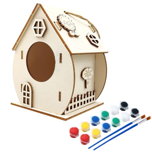 ISAKEN DIY Vogelhaus Bausatz für Kinder, DIY Vogelhaus zu Bauen und Malen, Kunsthandwerk aus Holzspielzeug, Spielzeug Geschenke für Jungen Mädchen, Holz Vogelhaus Puzzle Machen Set von ISAKEN