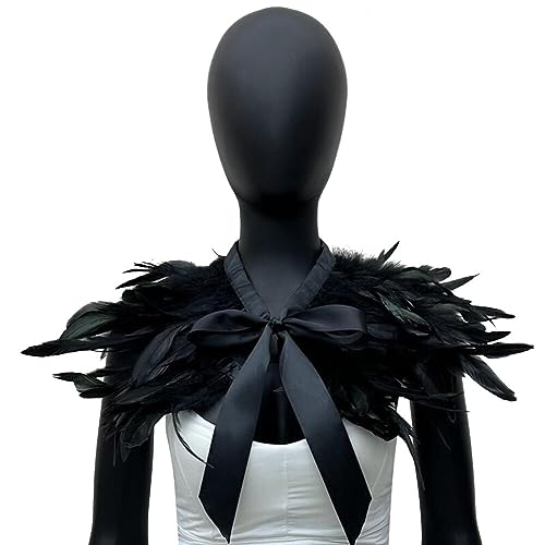 ISAKEN Damen Gothic Feder Cape Natürliche Feder Schal Herren Schalkragen Federkragen Maskeradeparty Halloween Karneval Party Kostüm von ISAKEN