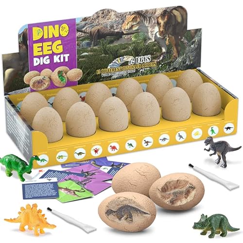 ISAKEN Dino Ausgrabungsset für Kinder, Dinosaurier Egg Toy für Kinder, Dino Ei Spielzeug Ausgraben von Dinosaurier-Fossilien, Kindergeburtstag Gastgeschenke Jungen ab 6 7 8 9 10 Jahre von ISAKEN