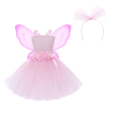 ISAKEN Elfe Tüllkleid, Baby Geburtstagskleid Festkleid Kinder Mädchen Pailletten Tüll Rock Elfe Glitter Tüll Tutu Rock Cosplay Kostüm für Weihnachten Rollenspiel Make up Party von ISAKEN