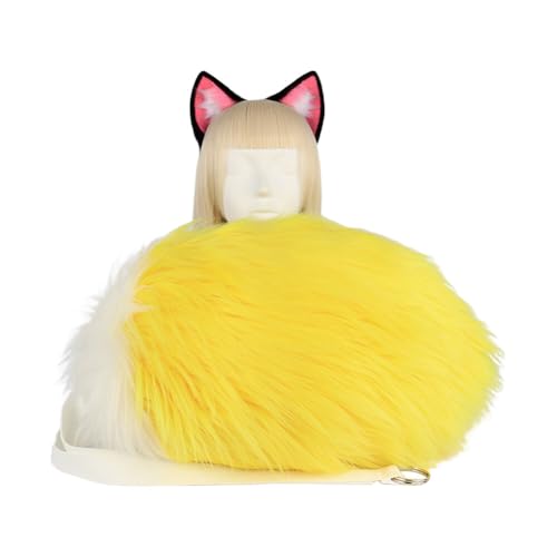 ISAKEN Fox Cosplay Kostüm Set, Faux Furry Fox Haarreif mit Langer Fuchsschwanz Handgefertigtes Fell Fuchs, Faschingskostüm Cosplay Kostüm Party Zubehör für Karneval Party Dekoration von ISAKEN