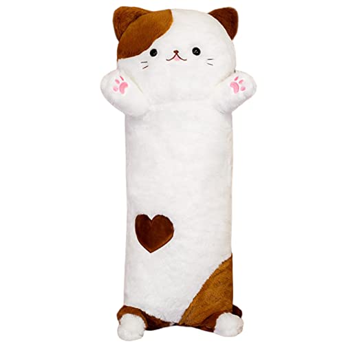 ISAKEN Katze Plüschtier, 90CM Langes Kuscheltiere Cartoon Katzen Plüsch Tier Körperkissen Plüschkissen Wurfkissen Dekokissen Kinder Geschenk für Weihnachten Geburtstag Kindertag Home Decoration von ISAKEN