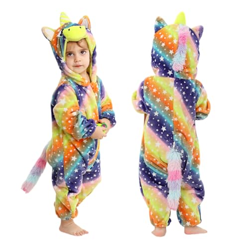 ISAKEN Kinder Tier Jumpsuit, Flanell Strampler Unisex Baby,Karikatur Tier Jumpsuit Plüsch Onesie Einteiler Tier Kostüm für Karneval Halloween Cosplay Kostüm Outfit von ISAKEN