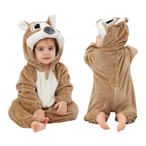 ISAKEN Kinder Tier Jumpsuit, Flanell Strampler Unisex Baby,Karikatur Tier Jumpsuit Plüsch Onesie Einteiler Tier Kostüm für Karneval Halloween Cosplay Kostüm Outfit von ISAKEN