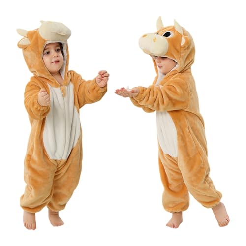 ISAKEN Kinder Tier Jumpsuit, Flanell Strampler Unisex Baby,Karikatur Tier Jumpsuit Plüsch Onesie Einteiler Tier Kostüm für Karneval Halloween Cosplay Kostüm Outfit von ISAKEN