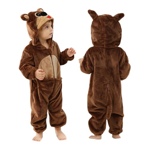 ISAKEN Kinder Tier Jumpsuit, Flanell Strampler Unisex Baby,Karikatur Tier Jumpsuit Plüsch Onesie Einteiler Tier Kostüm für Karneval Halloween Cosplay Kostüm Outfit von ISAKEN