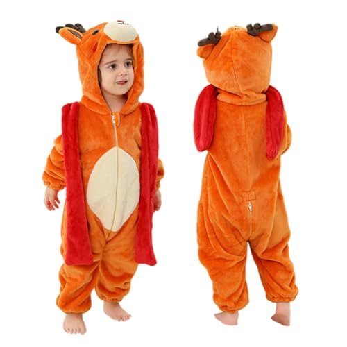 ISAKEN Kinder Tier Jumpsuit, Flanell Strampler Unisex Baby,Karikatur Tier Jumpsuit Plüsch Onesie Einteiler Tier Kostüm für Karneval Halloween Cosplay Kostüm Outfit von ISAKEN