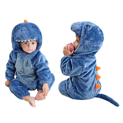 ISAKEN Kinder Tier Jumpsuit, Winterwärme Kinder Strampler Cartoon Tiermotiv Jumpsuit Kostüm Mädchen Jungen Kapuze Jumpsuit für Karneval Halloween Cosplay Kostüm Outfit von ISAKEN