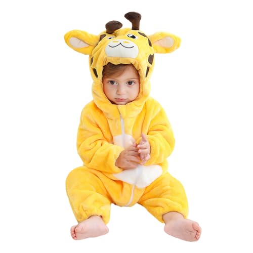 ISAKEN Kinder Tier Jumpsuit, Winterwärme Kinder Strampler Cartoon Tiermotiv Jumpsuit Kostüm Mädchen Jungen Kapuze Jumpsuit für Karneval Halloween Cosplay Kostüm Outfit von ISAKEN