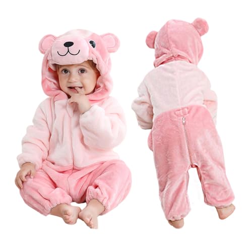 ISAKEN Kinder Tier Jumpsuit, Winterwärme Kinder Strampler Cartoon Tiermotiv Jumpsuit Kostüm Mädchen Jungen Kapuze Jumpsuit für Karneval Halloween Cosplay Kostüm Outfit von ISAKEN