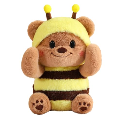 ISAKEN Kuscheltier Bär Kawaii Bär Plüsch mit Kaninchenmütze Niedlicher Wurfkissen Kawaii Ausgestopftes Spielzeug Stofftiere Bär Kissen Puppe Schmusetier Geschenk Gefüllt für Kinder Mädchen Jungen von ISAKEN