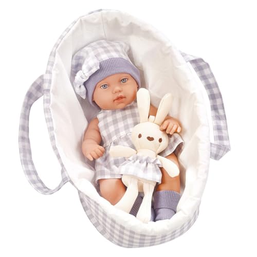 ISAKEN Mini Newborn Baby Puppen Reborn Babypuppe mit Schlafkorb, Realistisch Silicone Doll Weichkörper Lebensechtes Waschbare Realistische Puppen Miniatur Puppenspielzeug für Kinder Jungen Mädchen von ISAKEN