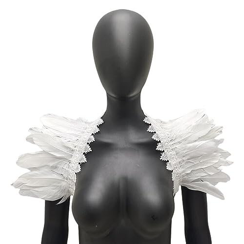 ISAKEN Natürliche Feder Shrug Schal Schulterumhang Cape Damen Herren Gothic Feder Cape Schal Choker Kragen Schalkragen Halloween Fasching Karneval Party Kostüm von ISAKEN