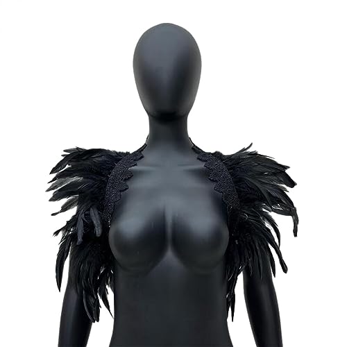 ISAKEN Natürliche Feder Shrug Schal Schulterumhang Cape Damen Herren Gothic Feder Cape Schal Choker Kragen Schalkragen Halloween Fasching Karneval Party Kostüm von ISAKEN