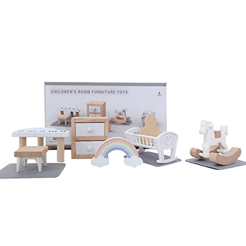 ISAKEN Puppenhaus Kinderzimmer Zubehör, Holz Puppenhaus Möbel Badezimmer Schlafzimmer Wohnzimmer Puppenküche Miniatur Puppenhaus Zubehör für Kinder und Erwachsene von ISAKEN