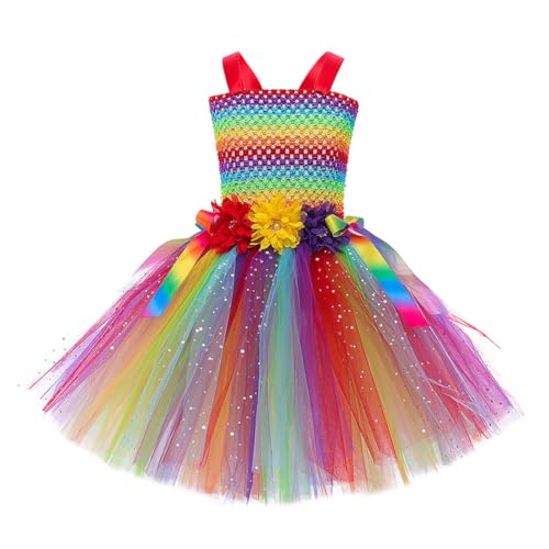 ISAKEN Regenbogen Glitzer Tüllkleid, Baby Geburtstagskleid Festkleid Pailletten Tütü Tüllkleid Festival Performance Kleid Glitzer Tüllrock für Fasching Karneval Outfit Set von ISAKEN