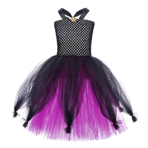 ISAKEN Schwarzes lila Tüllkleid, Mädchen Layered Tüllrock Halloween cosplay Kostüm mit Accessoires Mädchen Ärmellos Partykleid für Weihnachten Rollenspiel Make up Party von ISAKEN