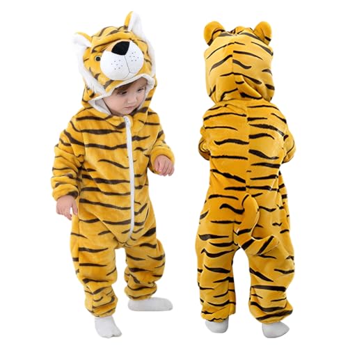 ISAKEN Tier Kostüm für Kinder, Unisex-Baby-Flanell-Einteiler mit Tiermotiv Strampler-Overall mit Kapuze Flanell Baby Jumpsuit für Cosplay Halloween Karneval von ISAKEN