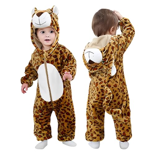 ISAKEN Tier Kostüm für Kinder, Unisex-Baby-Flanell-Einteiler mit Tiermotiv Strampler-Overall mit Kapuze Flanell Baby Jumpsuit für Cosplay Halloween Karneval von ISAKEN