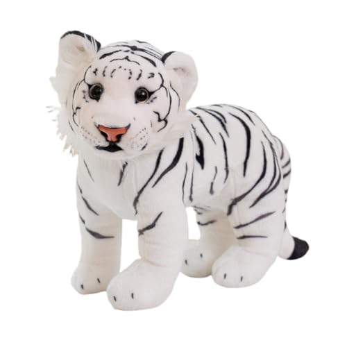 ISAKEN Tier Plüschpuppe, Simuliertes Weißer Tiger Plüschtier Flauschiges Stofftier Spielzeug Kuscheltier Ausgestopftes Tier Kawaii Stofftier Plüschtier für Mädchen Jungen Babys von ISAKEN